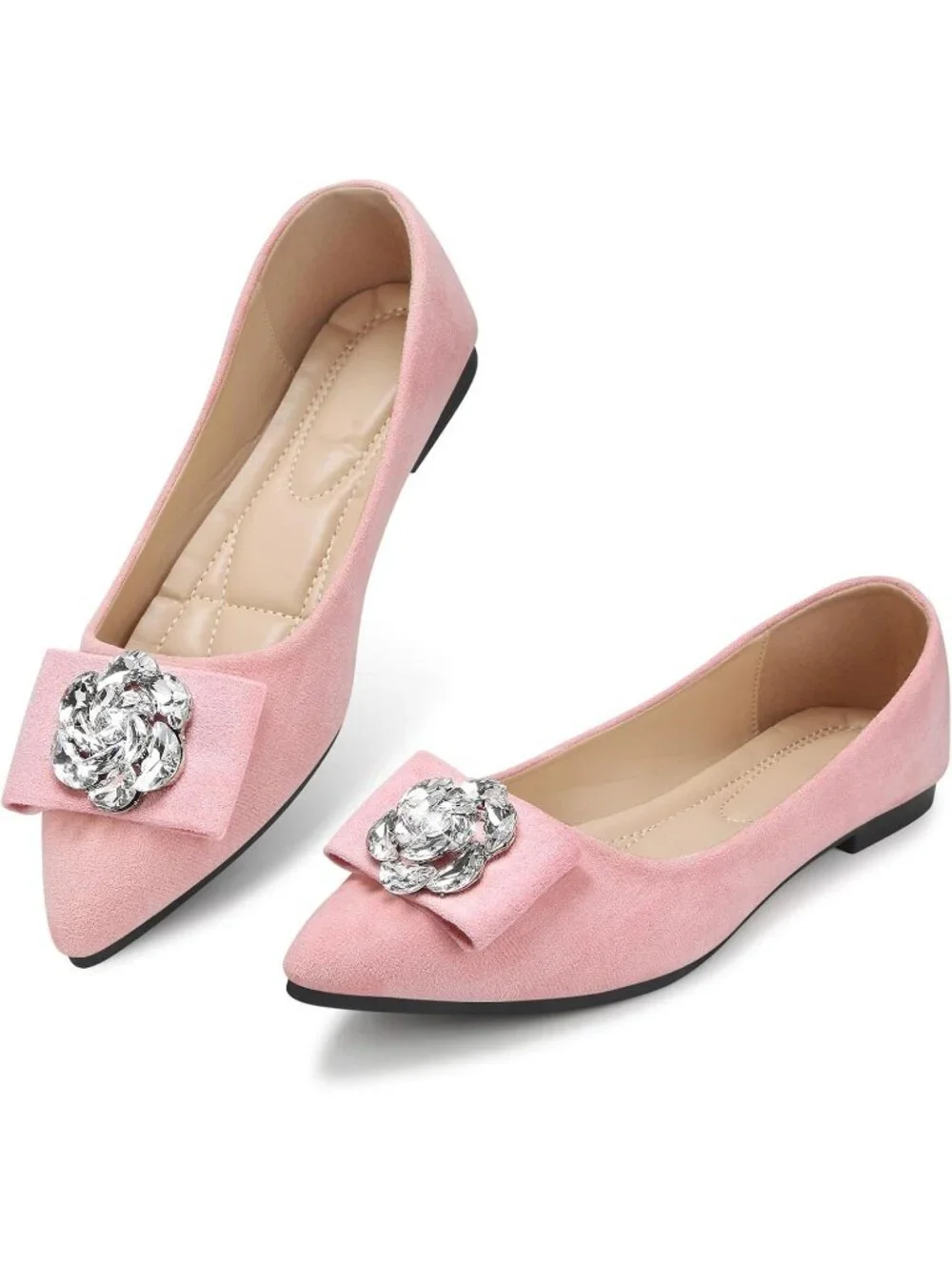 Women's 05-Pink Pointed Toe Pearl Flats Comfort Non Slip Soft Sole Office Shoes